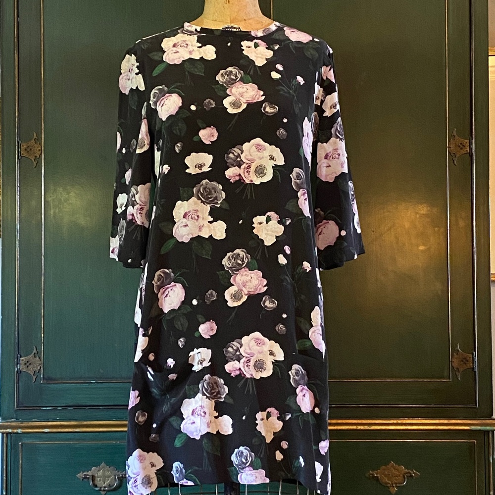 Silk Floral Equipment Dress Size M